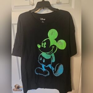 Disney Black Tee with Neon Green & Blue Mickey Design Size XL